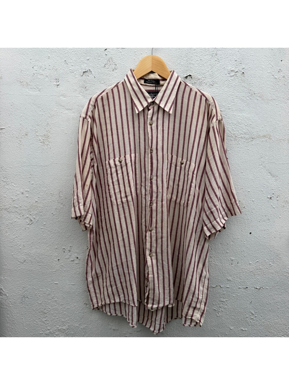 Burberry Stripped Linen Button Down Shortsleeve shirt 90s